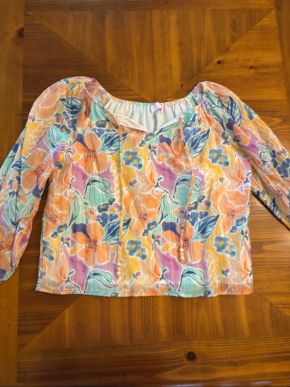 Floral Peasant Blouse in Pastel Multi